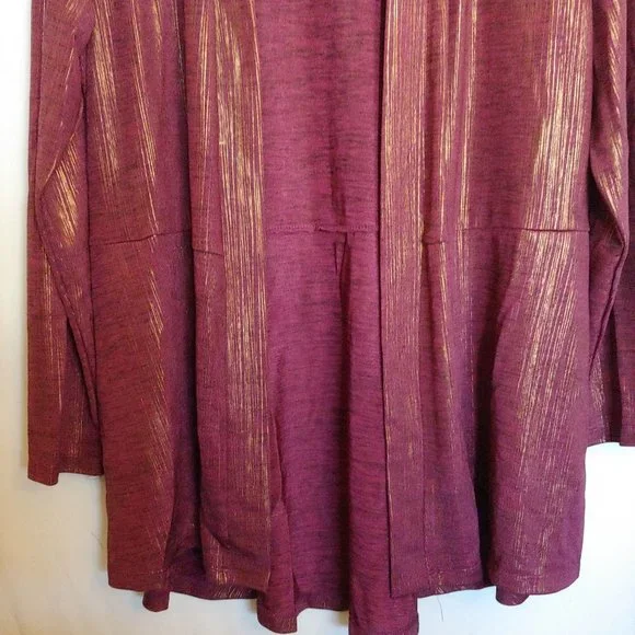 Susan Graver Semi-Sheer Maroon/Gold Long Sleeve Open Jacket Metallic L NWT - Picture 4 of 13